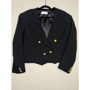Liz Claiborne Collection Blazer Womens 14 Black Cropped Gold Buttons VTG